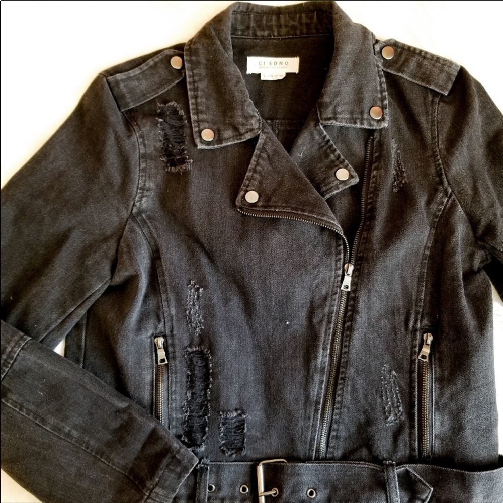 Distressed Denim Moto Jacket